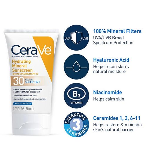 Hydrating Mineral Sunscreen SPF 30 Face Sheer Tint : Medium